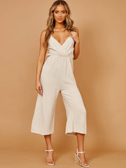 Crinkled Wrap Front Cami Culotte Jumpsuit
