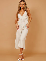 Crinkled Wrap Front Cami Culotte Jumpsuit