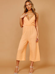 Crinkled Wrap Front Cami Culotte Jumpsuit