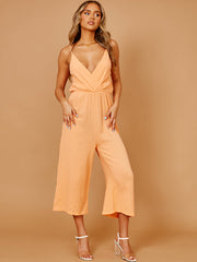 Crinkled Wrap Front Cami Culotte Jumpsuit