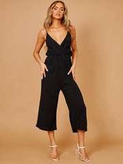 Crinkled Wrap Front Cami Culotte Jumpsuit