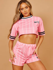 Baseball Striped Crop Top & Shorts Co-ord