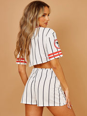Baseball Striped Crop Top & Shorts Co-ord