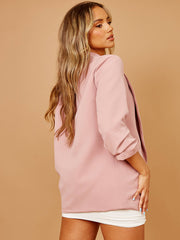 Plain Blazer With Ruched Sleeves