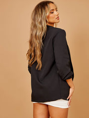 Plain Blazer With Ruched Sleeves
