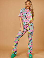 Eyes Graphic Oversized Top & Flare Trouser Co-ord