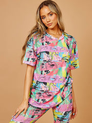 Eyes Graphic Oversized Top & Flare Trouser Co-ord