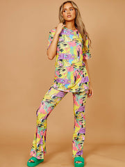 Eyes Graphic Oversized Top & Flare Trouser Co-ord