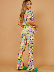 Eyes Graphic Oversized Top & Flare Trouser Co-ord