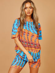 Space Dye Wirbel übergroße Top & Shorts Co-ordte