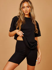 New Ribbed Oversized Top & Shorts Co-ord