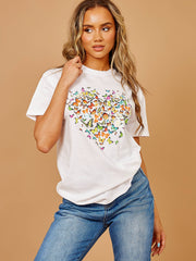 New Butterfly Heart Graphic T-Shirt