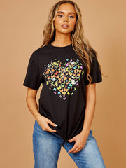 New Butterfly Heart Graphic T-Shirt
