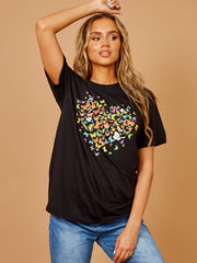New Butterfly Heart Graphic T-Shirt
