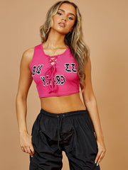 Crazy Buzz Lace Up Front Ribbed Crop Top