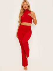Pleated Jersey Crop Top & Flared Trouser Co-ord