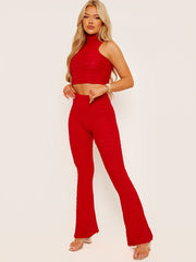 Pleated Jersey Crop Top & Flared Trouser Co-ord
