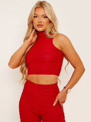 Pleated Jersey Crop Top & Flared Trouser Co-ord