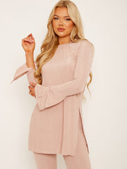 Split Side Ribbed Top and Trouser Co-ord