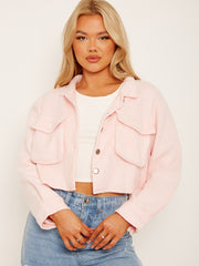 Plain Cropped Classic Thick Shirt Jacket Shacket