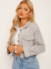 Plain Cropped Classic Thick Shirt Jacket Shacket