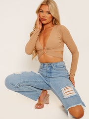 Ring Cutout Tie-Knot Crop Top