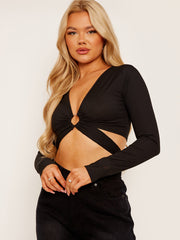 Ring Cutout Tie-Knot Crop Top
