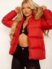 Faux Fur Trim Hood Padded Puffer Jacket