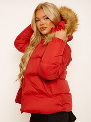 Faux Fur Trim Hood Padded Puffer Jacket