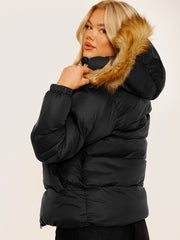 Faux Fur Trim Hood Padded Puffer Jacket