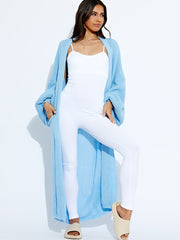Balloon Sleeves Knitted Open Cardigan