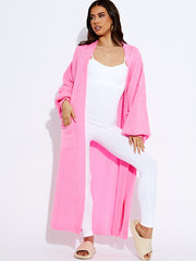 Balloon Sleeves Knitted Open Cardigan