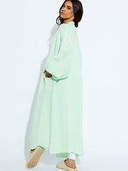 Balloon Sleeves Knitted Open Cardigan