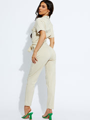 Collared Zip Front Belted Jumpsuit