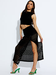 Knitted Crop Top & Slit Maxi Skirt Co-ord