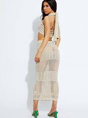 Knitted Tie Knot Bandeau Bralet & Maxi Skirt Co-ord