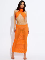 Knitted Tie Knot Bandeau Bralet & Maxi Skirt Co-ord