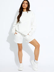 Geborduurd esthetiek sweatshirt en shorts fleece coöperatie