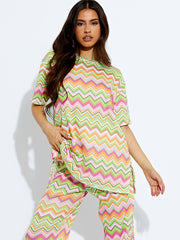 Geweven zig zag oversized top & broeker coördin