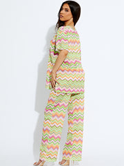 Geweven zig zag oversized top & broeker coördin