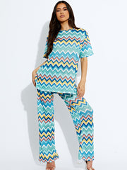 Geweven zig zag oversized top & broeker coördin