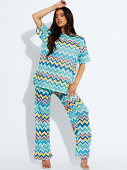 Geweven zig zag oversized top & broeker coördin