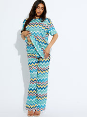 Geweven zig zag oversized top & broeker coördin