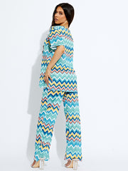 Geweven zig zag oversized top & broeker coördin