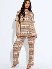 Geweven zig zag oversized top & broeker coördin