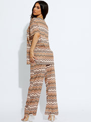 Geweven zig zag oversized top & broeker coördin