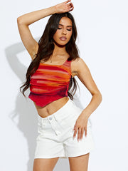 Tie-Dye Square Neck Mesh Crop Top