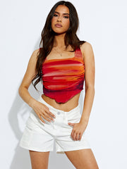 Tie-Dye Square Neck Mesh Crop Top