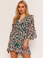 Traje de juego de gasa de estampado floral frontal frontal