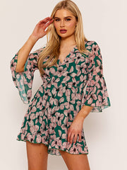 Traje de juego de gasa de estampado floral frontal frontal